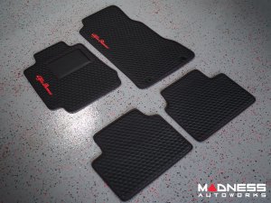 Alfa Romeo Giulia Floor Mats - Italian Leather - Front + Rear Set - Black w/ Red Stitching